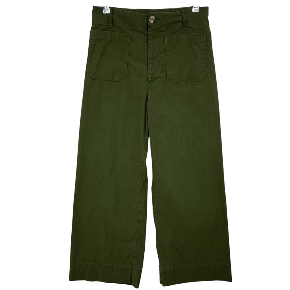 Maeve The Colette Pants Womens 30 Green Cropped Wide Leg Stretch Twill Anthro